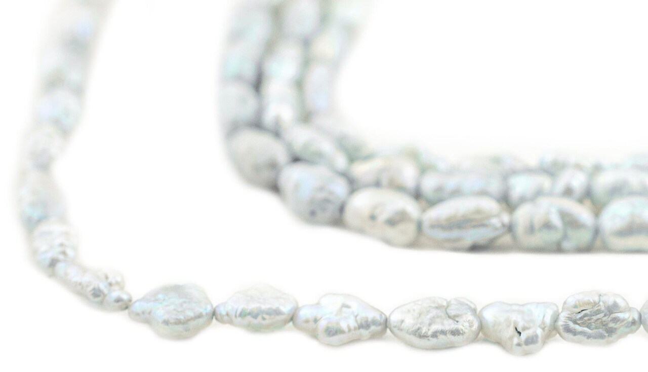 The Bead Chest Japanese Rice Pearl Beads: Vintage Faded Blue 4mm Elegance | Full Strand
